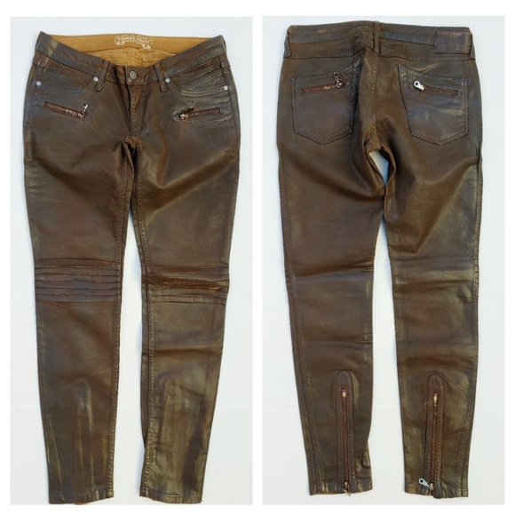 Robin's Jean Denim - New ROBIN'S JEAN Motard Brown Coated Skinny Jean